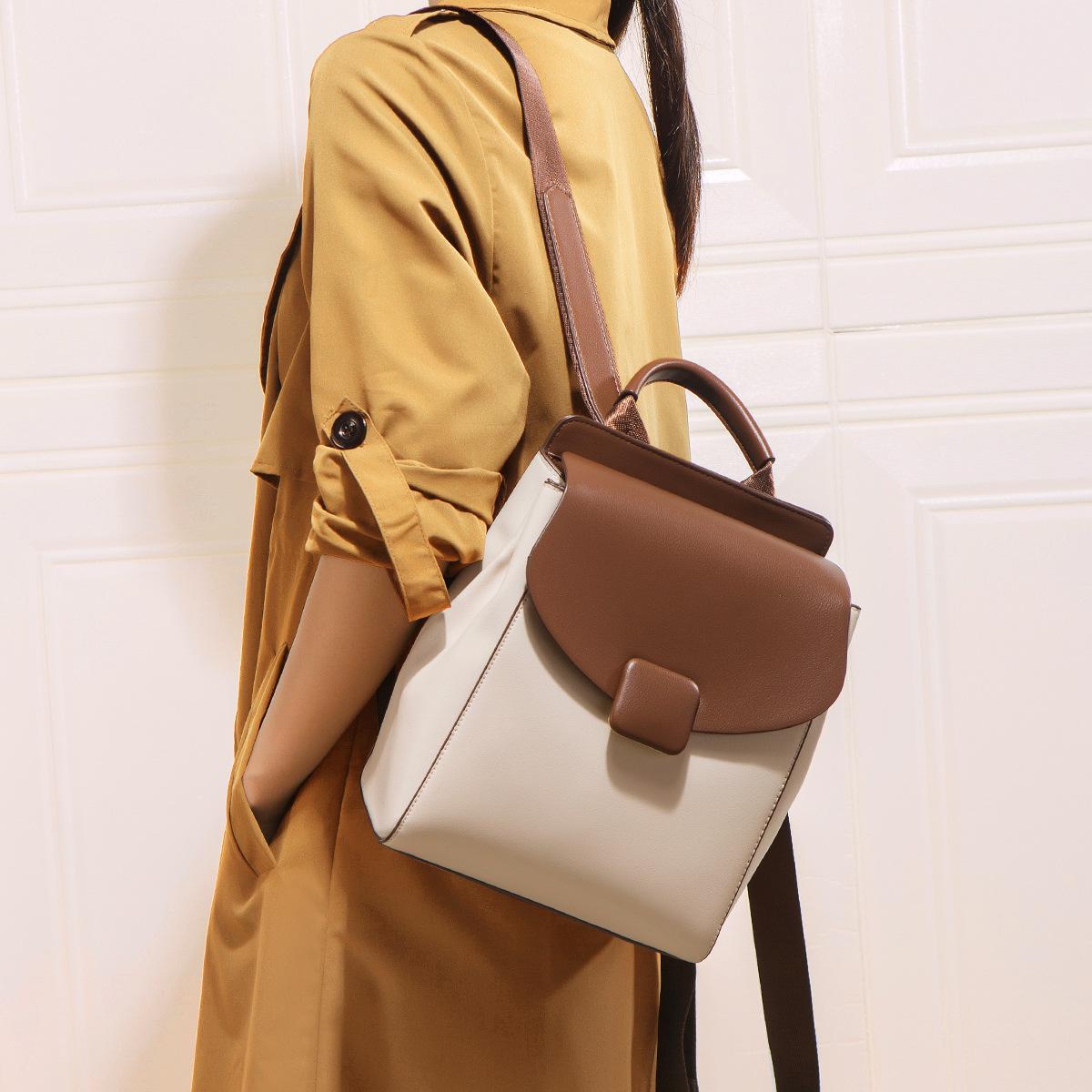 

High-end backpack 2024 new fashion small backpack casual large-capacity commuter college student travel backpack Apricot with coffee