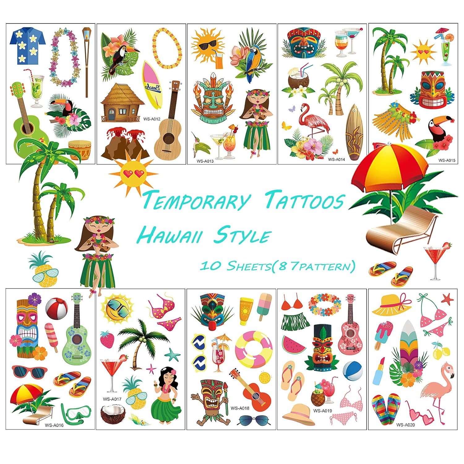 

10 Sheets Temporary Tattoos Waterproof For Summer Pool Party Beach Activities Gift Items Holiday Game,Arm Leg Shoulder Fake Tattoos