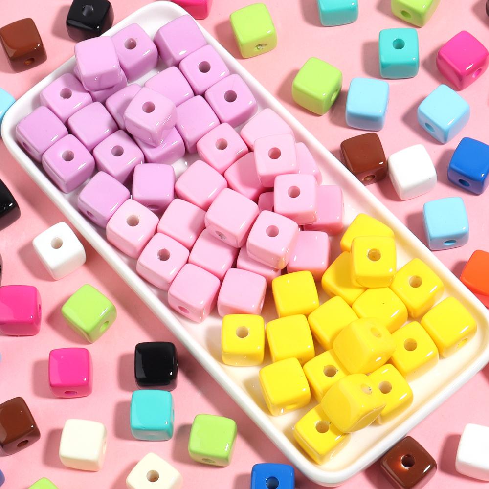 10pcs/Lot Acrylic Square Shape Beads Baking Varnish Cube Spacer Bead for DIY Original Bracelet Necklace Charms Jewelry Making