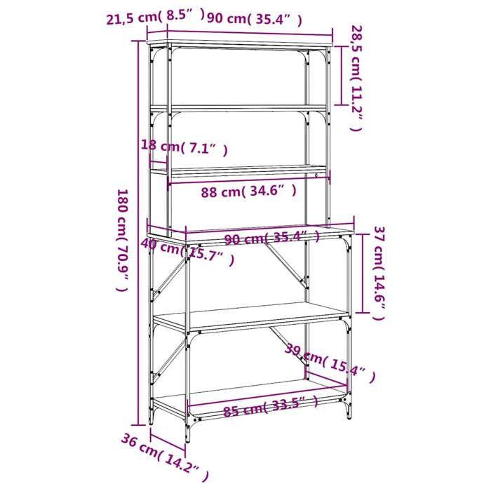 Support de boulanger - vidaXL - 6 niveaux - Bois d'ingénierie - Métal - Marron