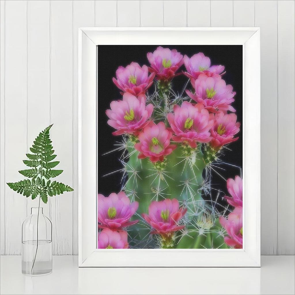 Diy Diamond Painting Cactus Flower Full Round Diamond Mosaic Cross Stitch Embroidery Decoration 30x40cm/12x16inch