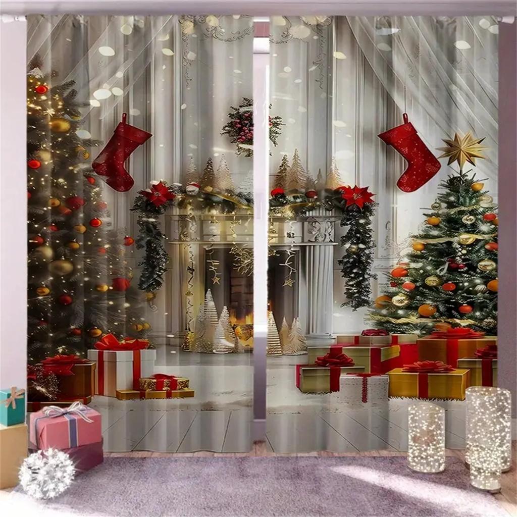 2ks Vánoční dárek Vánoční kreslený sněhulák Záclony Slavnostní digitální tisk, sváteční dekorace Obývací pokoj Ložnice Kuchyňské dveře