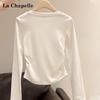 La Chapelle Women's Pleated Slim Fit Round Neck Long Sleeve Base Layer Top