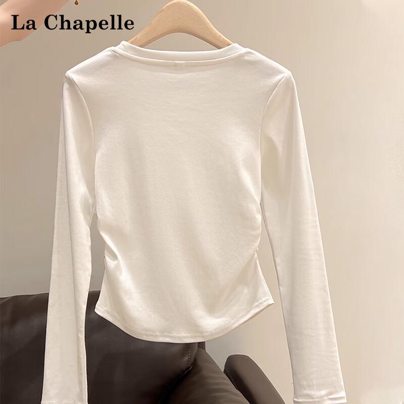La Chapelle Women's Pleated Slim Fit Round Neck Long Sleeve Base Layer Top