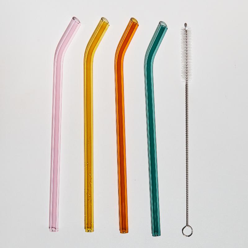 4pc Reusable Glass Straws Water Cup Straw Cup Colorful Heat Resistant Glass Straw with Cleaning Brush Drinking Milk Tea