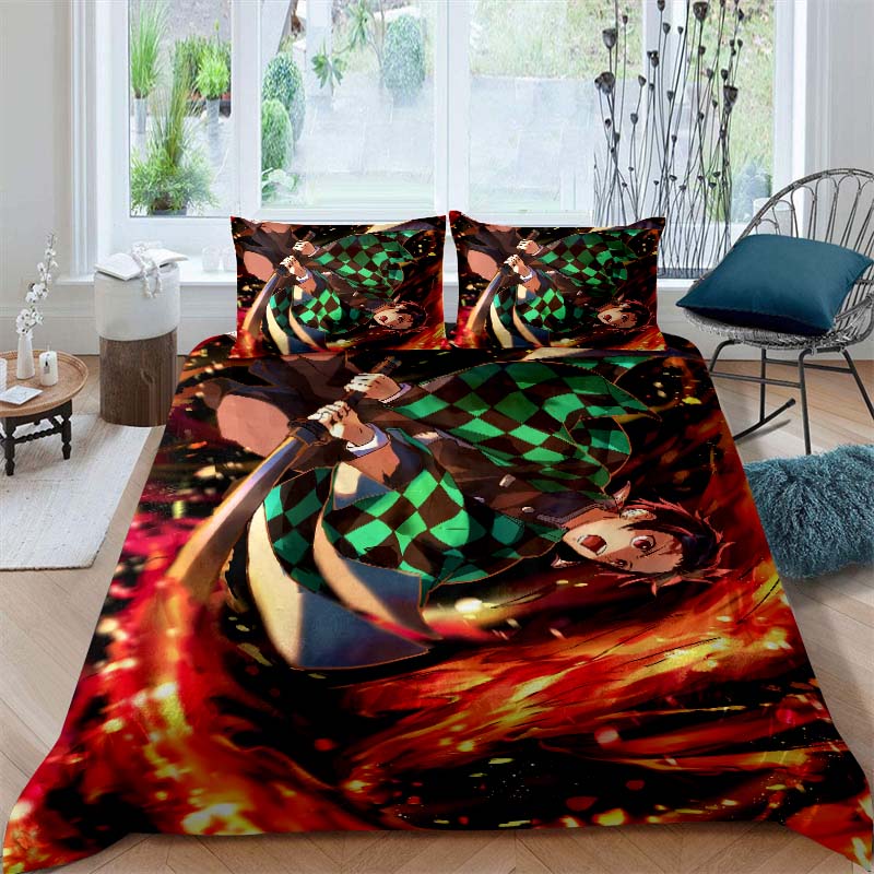 

This Three-piece Anime Print (Kimetsu No Yaiba) Bedding Set—including A Duvet Cover and Two Pillowcases—is The Perfect Holiday 135X200cm