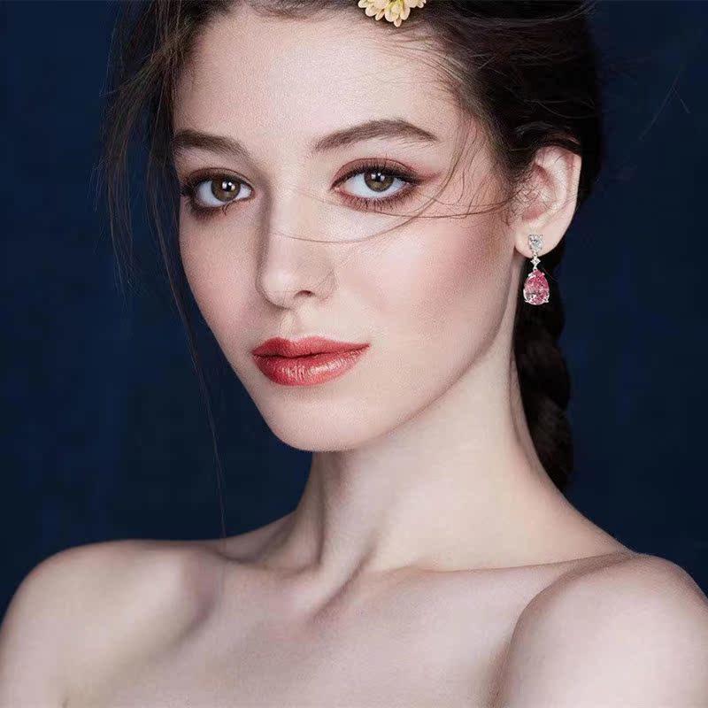 Pink Zircon Teardrop Earrings - Korean Fashion, Charming Goddess Style, Perfect Valentine's Gift with Rhinestone Dangle Design