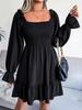 Vestido Longo Europeu & Americano Plus Size com Manga Bufante, Decote Quadrado e Babados