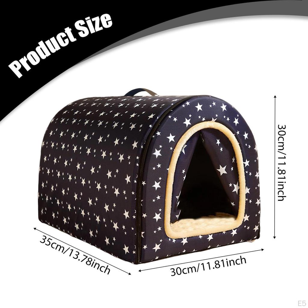 Cat Cave Bed 2 Ways Use Hut Nonslip Bottom Reusable Dog House Pet Tent for Puppy Indoor Outdoor Lawn