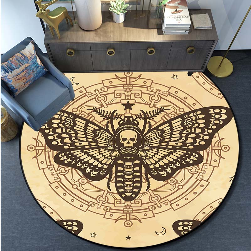 Death Moth Gothic Skull Round Carpet Home Living Room Sofa Bedroom Floor Decoration Floor Mat Carpet