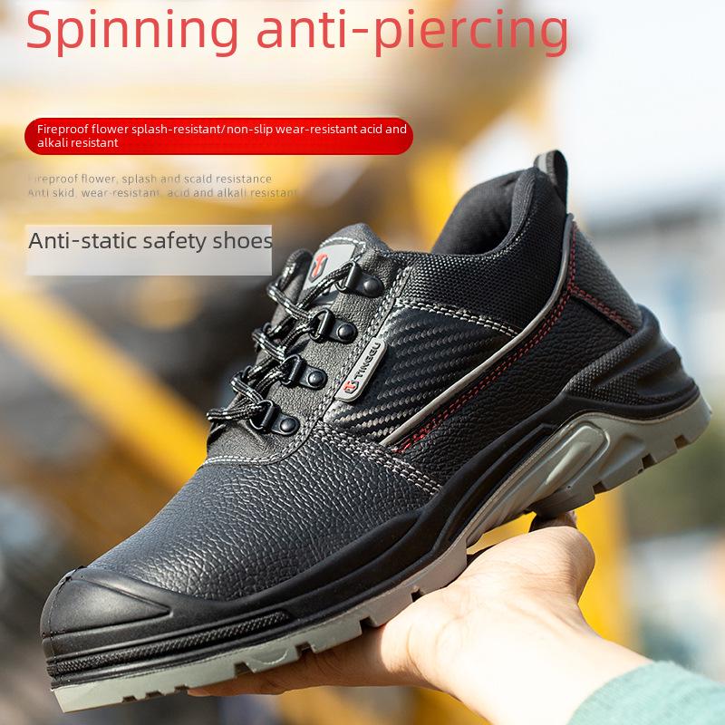 Men's Black High-Top Cowhide Steel Toe Cap Safety Shoes, Anti-Static, Anti-Smash, Anti-Puncture.