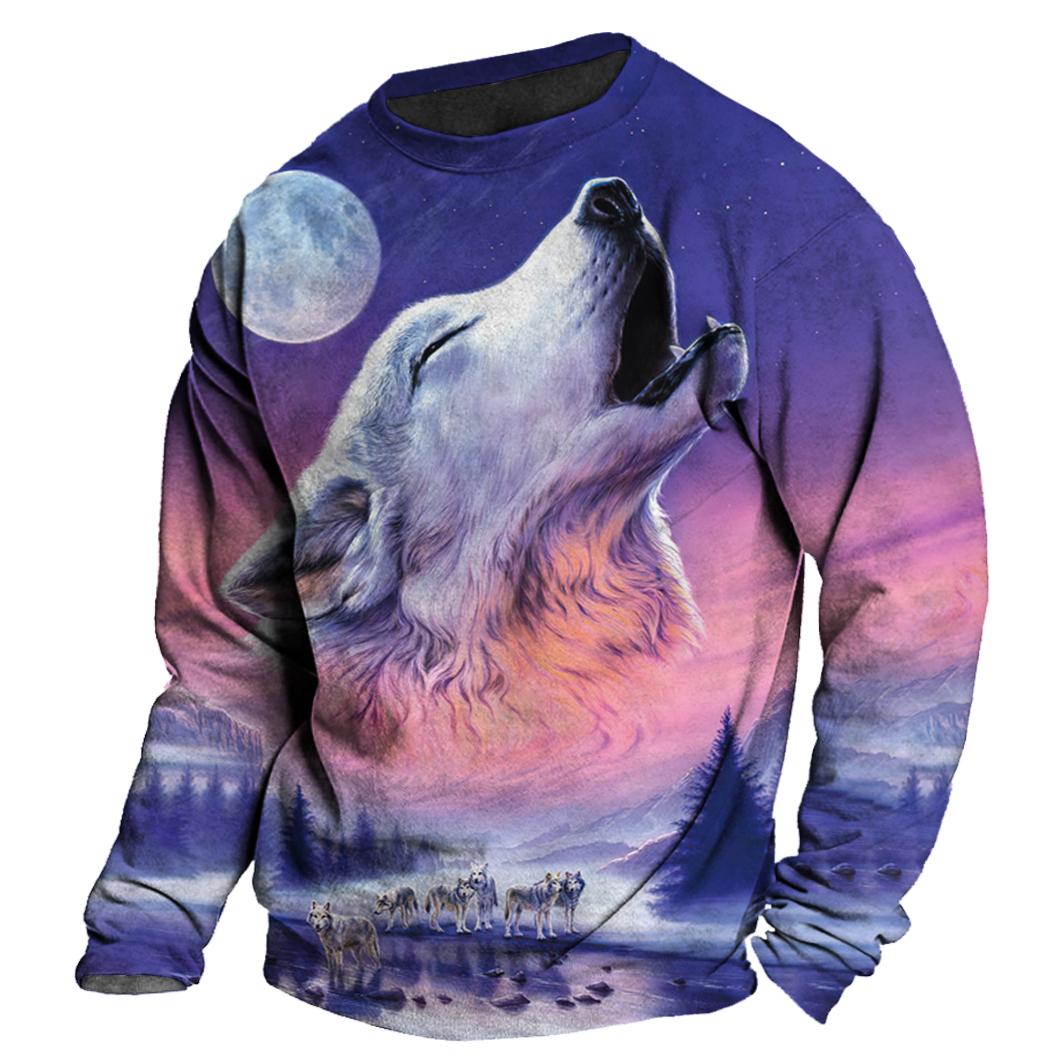 

Мужская осенняя футболка с длинным рукавом, футболки с 3d принтом волка и животного, топ, пуловер в стиле Харадзюку, повседневная уличная одежда больших размеров, мужская одежда 6XL