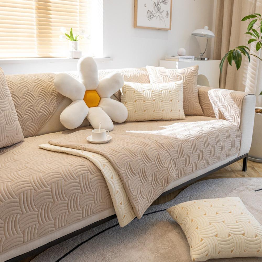 Non Slip Sofa Cover Flannel Fabric Universal Couch Protector Simple Modern Style for All Seasons