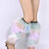 Womens Rainbow Colorful Furry Leg Warmers Autumn Winter Vintage Faux Fur Plush Boot Covers Cuffs Hipster Warm Socks