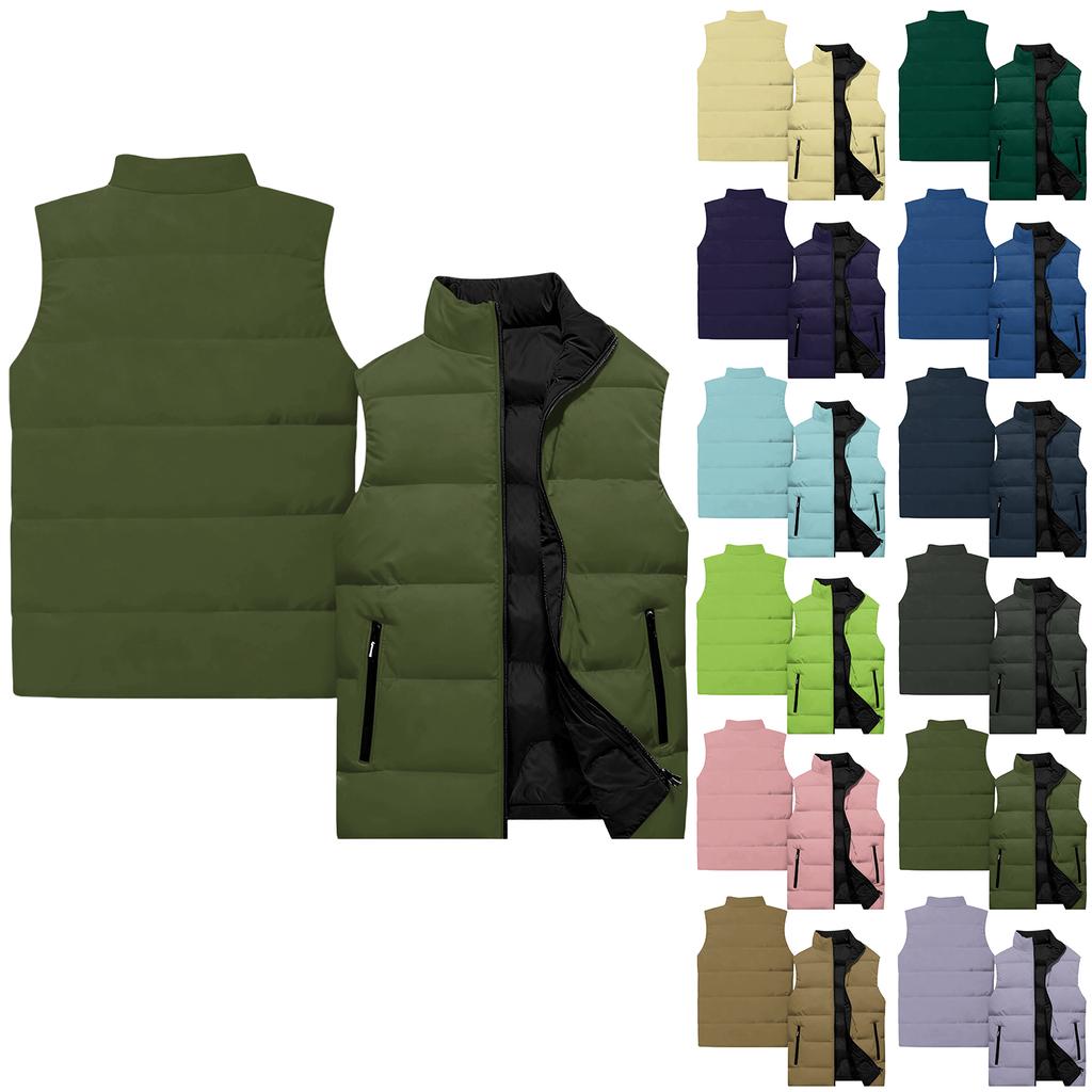 Herre uformell og moteriktig ermeløs vest, ensfarget trykt bomullsjakke