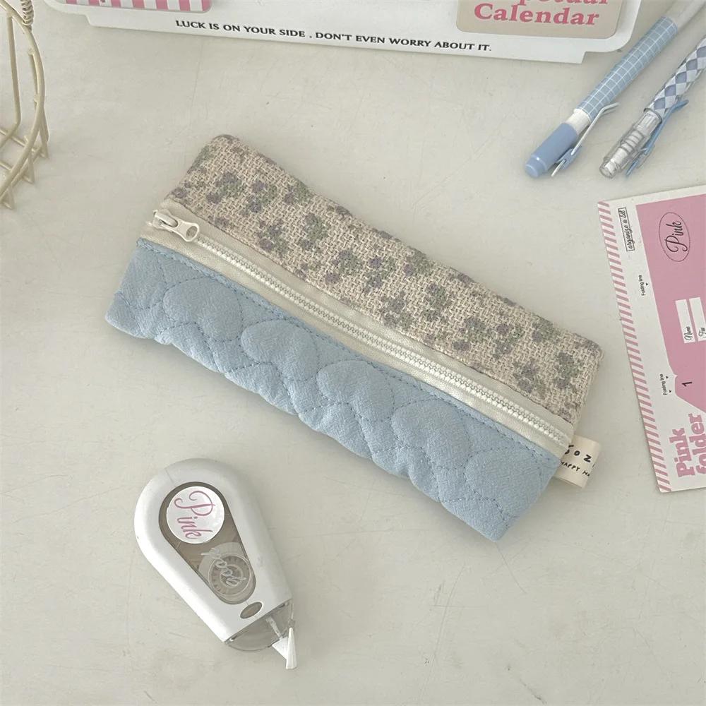 

Retro Floral College Girls Pencil Case Cute Portable Ladies Stationery Storage Bag Sweet Flower Female Small Cosmetic Bags Purse синий
