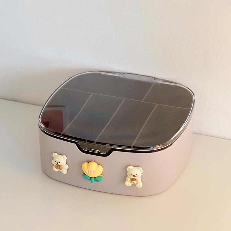 Кавайные органайзеры для стола с крышкой-наклейкой милые пластиковые для ювелирных изделий канцелярские для зарядных кабелей резинок для волос портативный домашний ящик для хранения на столе коричневый 1570₽