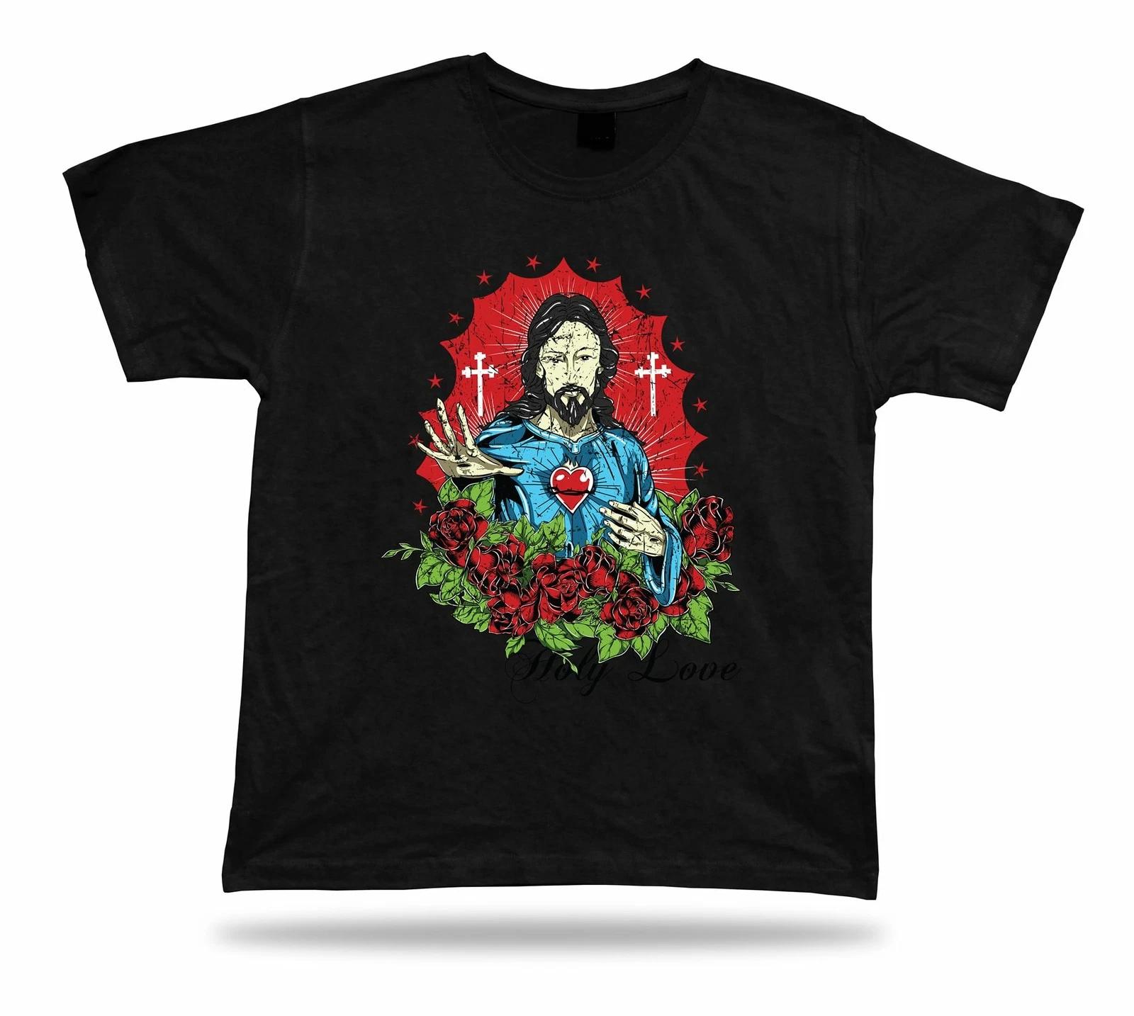 Tshirt Tee Shirt Birthday Gift Idea Holy Love Cross Jesus Christ Heart Rose Halo 2XL