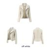 Women Lapel Collar Spring Autumn Solid Color Long Sleeve PU Leather Jacket S-3XL