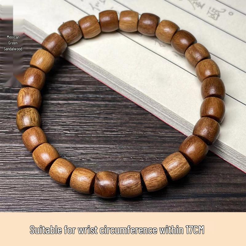 Ethnic Green Sandalwood Straight-Cut Barrel Bead Bracelet, Handmade Unisex Cultural Play Single Loop