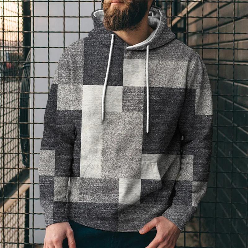 Simulationsnähte Karomuster 3D-gedruckte Kapuzensweatshirts für Herren Colorblock-Pullover Street Unisex-Oberteile Unisex-Hoodies
