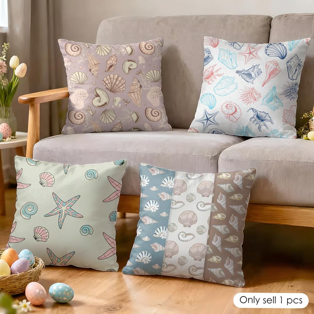 Seashell pattern Cushion Cover Soft Short Plush Pillow Cover Smooth Cozy Texture Aesthetic Cushion Case Home Decor