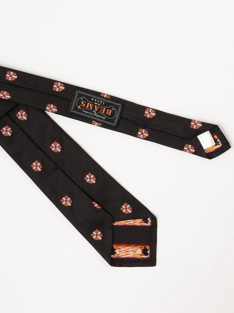 [BEAMS PLUS] Silk Crest Shield Embroidery Tie for Men, BLACK, FREE SIZE 38440034107
