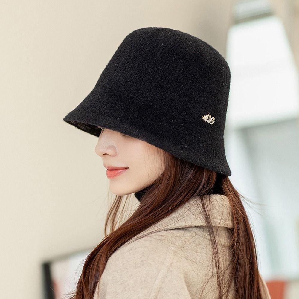 AB Plush Winter Korean Style Panama Hat Knitted Hat Fisherman Hat Letter Bucket Cap