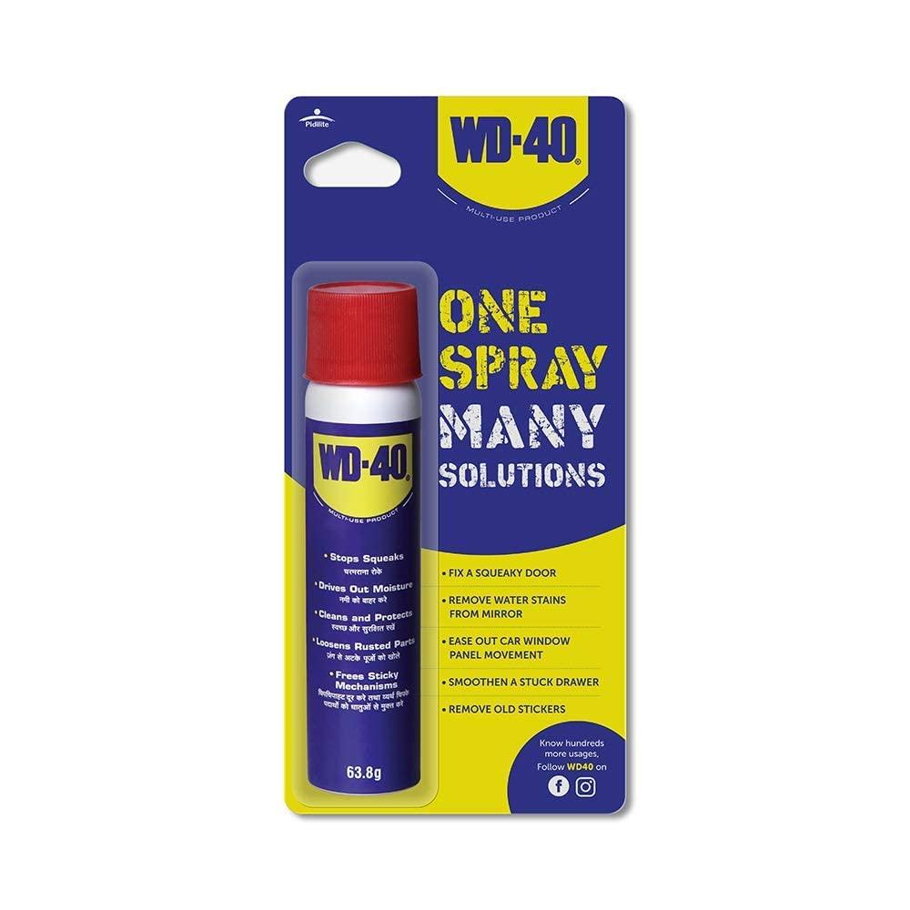 

WD-40 Multipurpose Spray Lubricant Rust Remover 63.8g Pack Of 1 For Home Repair Locks Tools Car Bike Cleaning Use
