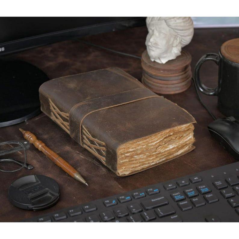 Vintage Leather Journal: Blank Book of Shadows with Deckle Edge Paper