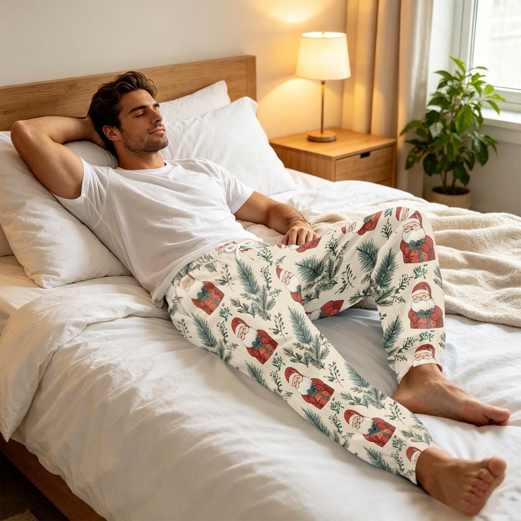 Men's Christmas Pajama Pants with Holiday Print for Fall and Winter Sleep Wear