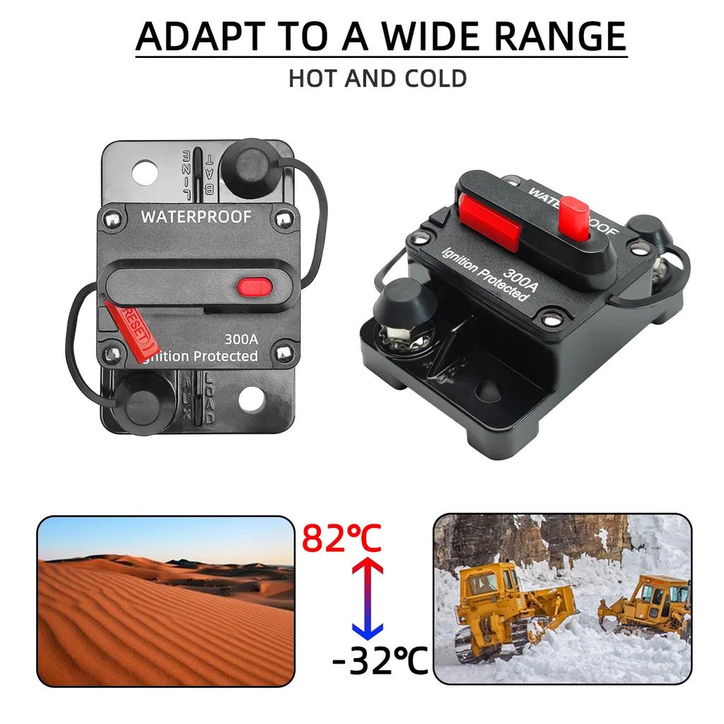 30A To 300A 12V-48V Circuit Breaker Power Protect Fuse Trolling with Manual Reset Waterproof Car Boat Manual 80A 100A 200A 250A