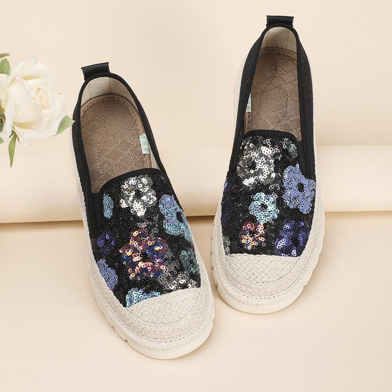 Taiheyuan Spring and Autumn New Women's Soft, Comfortable, Non slip, Lightweight sequin Vacation Style One Step Thick Bottom Fisherman's Shoes