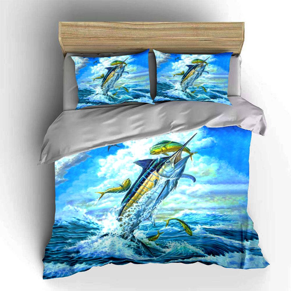 Fishing Enthusiast Ocean Artwork Set Multiple Sizes Kid'S And Adults' Bedroom Exquisite 3Pc Bedding Set, Gift