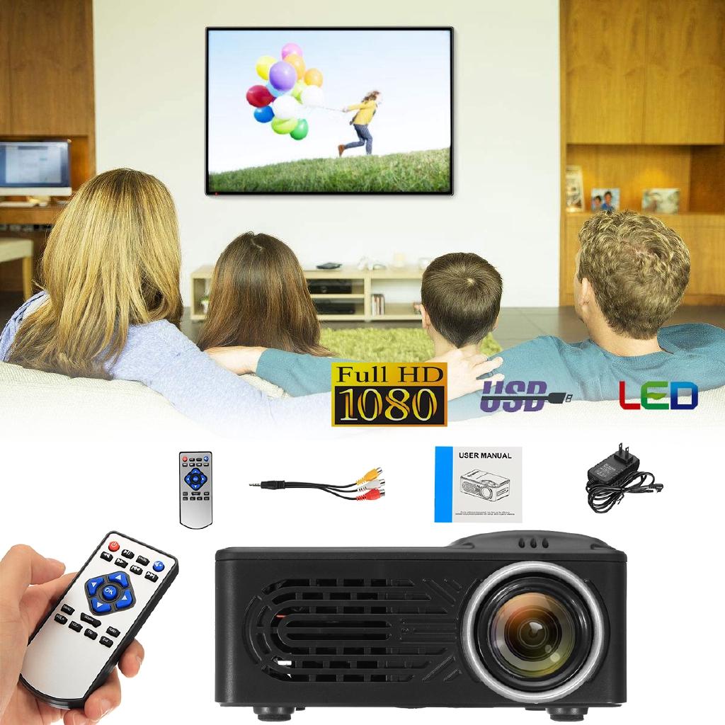 Black HD 1080P Mini Portable LED Video Projector Home Cinema USB SD HDMI Multimedia UK Plug NEW