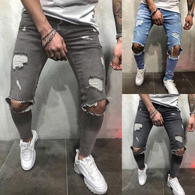 Skinny-Stretch-Denim-Hose für Herren, Distressed Ripped Freyed Slim Fit-Jeanshose