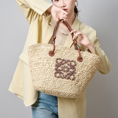 Large Capacity Women's High-end Straw Woven Bag Summer Beach Seaside Vacation Shoulder Hand-held Raffia Woven Bag