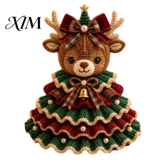 Actividad Manual para Aliviar el Estrés Árbol de Navidad Animal Kit de Ganchillo, Proyecto de Patrón Lindo Fácil Vaca de las Tierras Altas DIY Kit de Manualidades Perro Salchicha Gato para Principiantes,