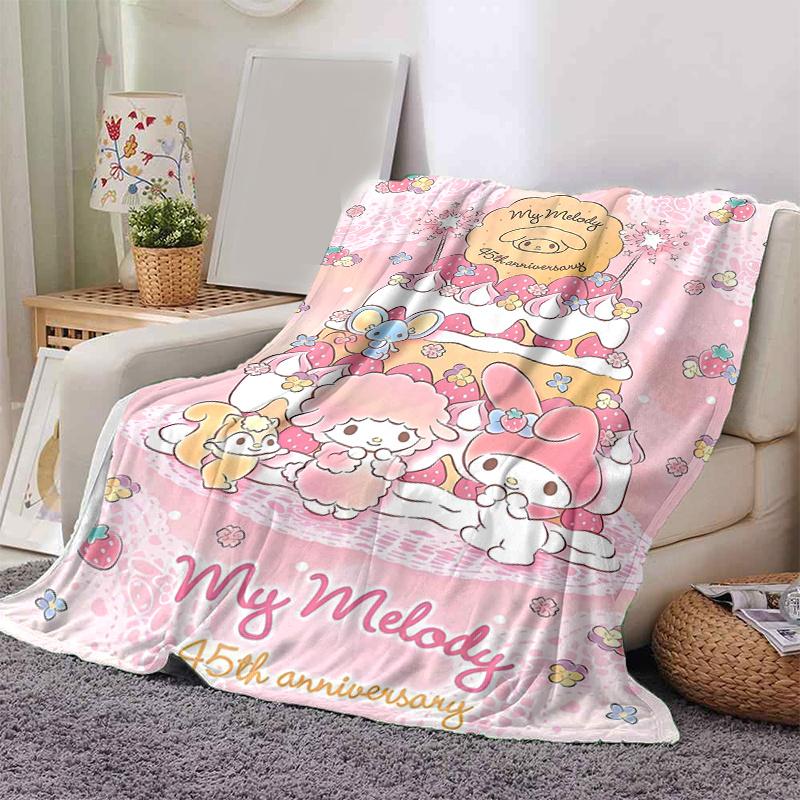 1pc My Melody's 45th Anniversary Celebration Cartoon Blanket, Soft and Cozy Throw for Home Decor, Perfect Gift for Family and Friend, Living Room, Tra