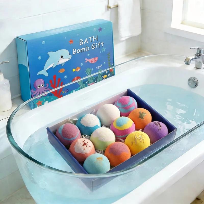 Amusant pour le bain avec le set de 12 bombes de bain pour enfants, bulles géantes naturelles et jouets de l'océan