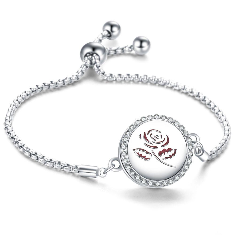 Crystal Rhinestone Aromatherapy Tree of Life Bracelet - Adjustable Titanium Steel with Essential Oil Compartment.