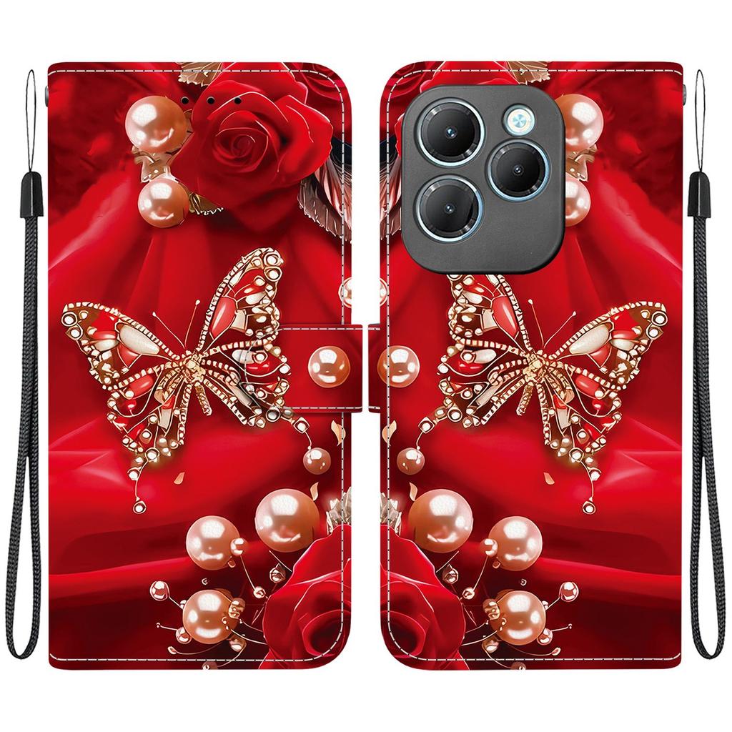 Handmade PU Leather Flip Case for Infinix Hot 40 / Hot 40 Pro Anti-Slip Shockproof Cover with Wrist Strap & Heart/Rose Cat Designs