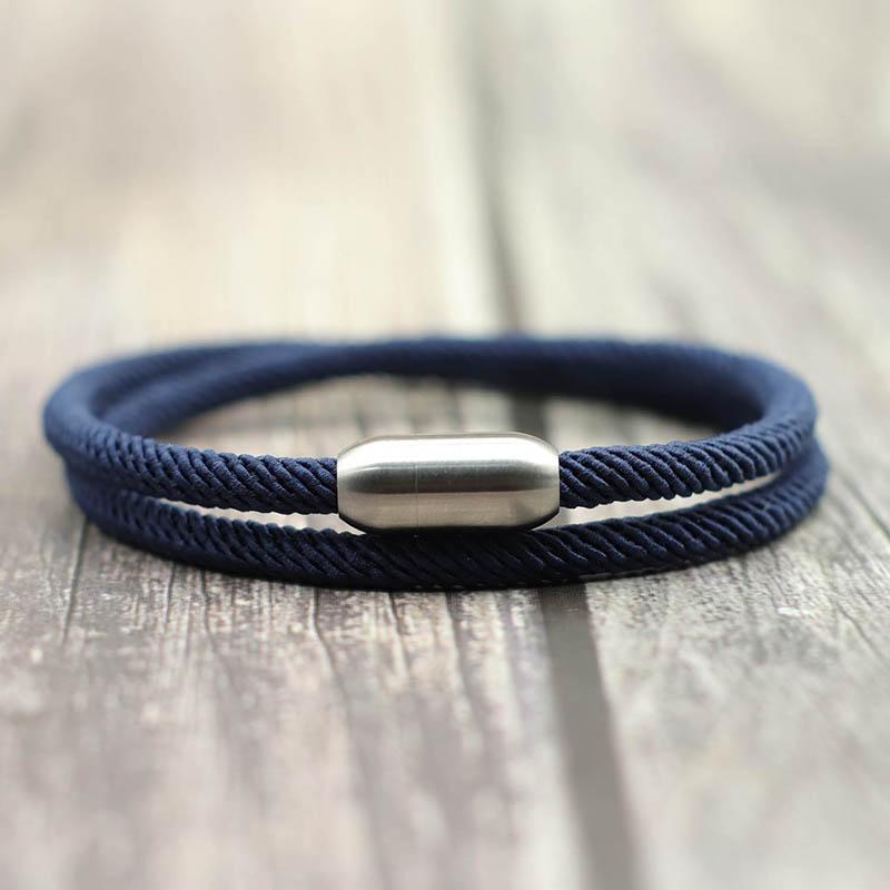 Minimalistyczna Bransoletka ze Sznurka Unisex Stal Nierdzewna Magnetyczne Zapięcie Dwupoziomowa Tkanina Bransoletka Akcesoria 4mm Sznurek Nylonowy Bransoletka Prezent