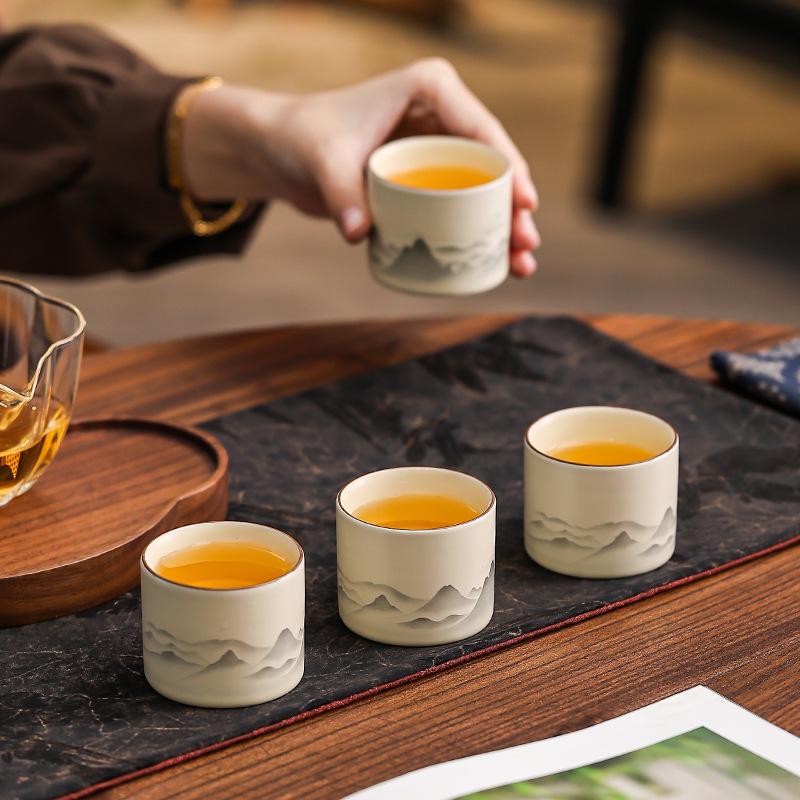 Ink Wash Mountain Tea Cup Set: Master Kung Fu Tasting Cups for Home & Event Gifts