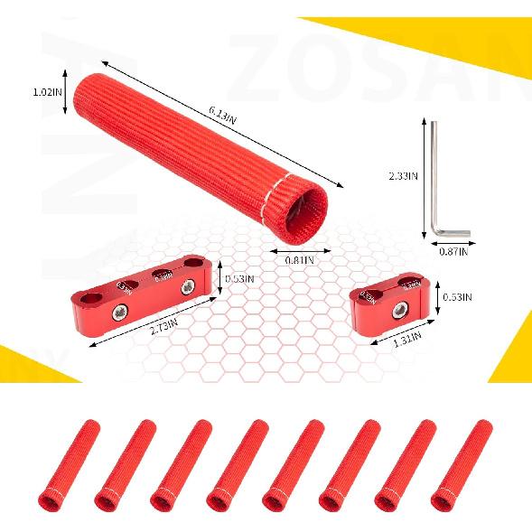 12pcs Spark Plug Wire Separator Divider & 8pcs Spark Plug Wire Boots Protector Heat Shield Sleeve, Aluminium Alloy Engine Spark Plug Wire Divider