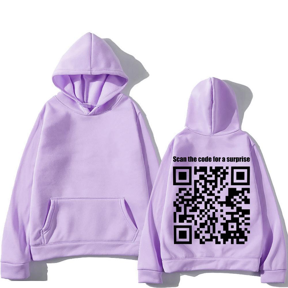 Funny QR Code Hoodies Women Men Funny Prank Sweatshirt Scan The Code for A Surprise Letter Pattern Clothing Oversized Pullovers