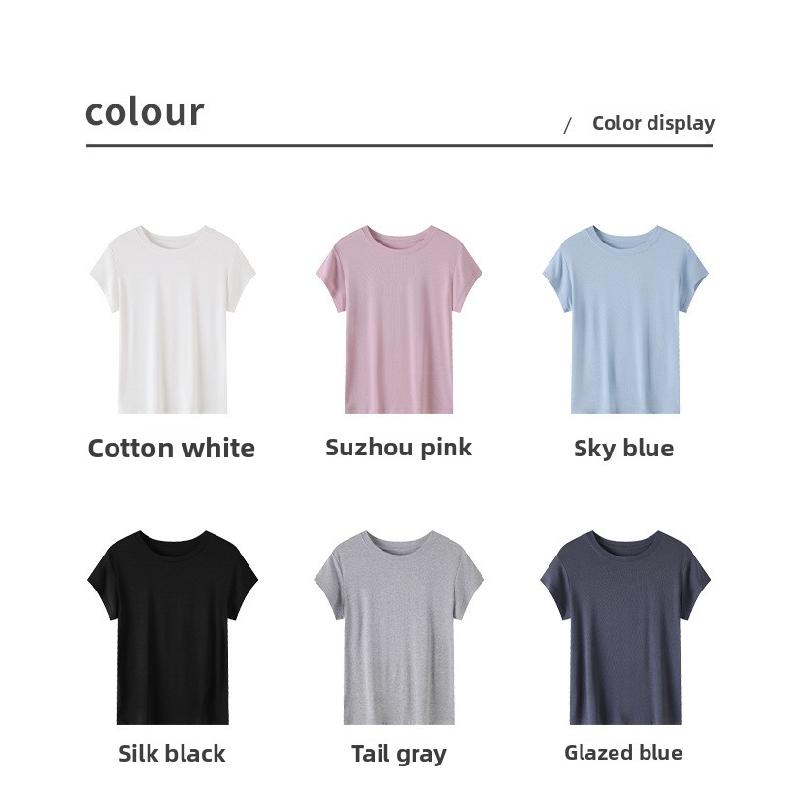Lyocell women's round-neck t-shirt top, spring/summer 2026 new model, skin-friendly, breathable, slimming, short-sleeved
