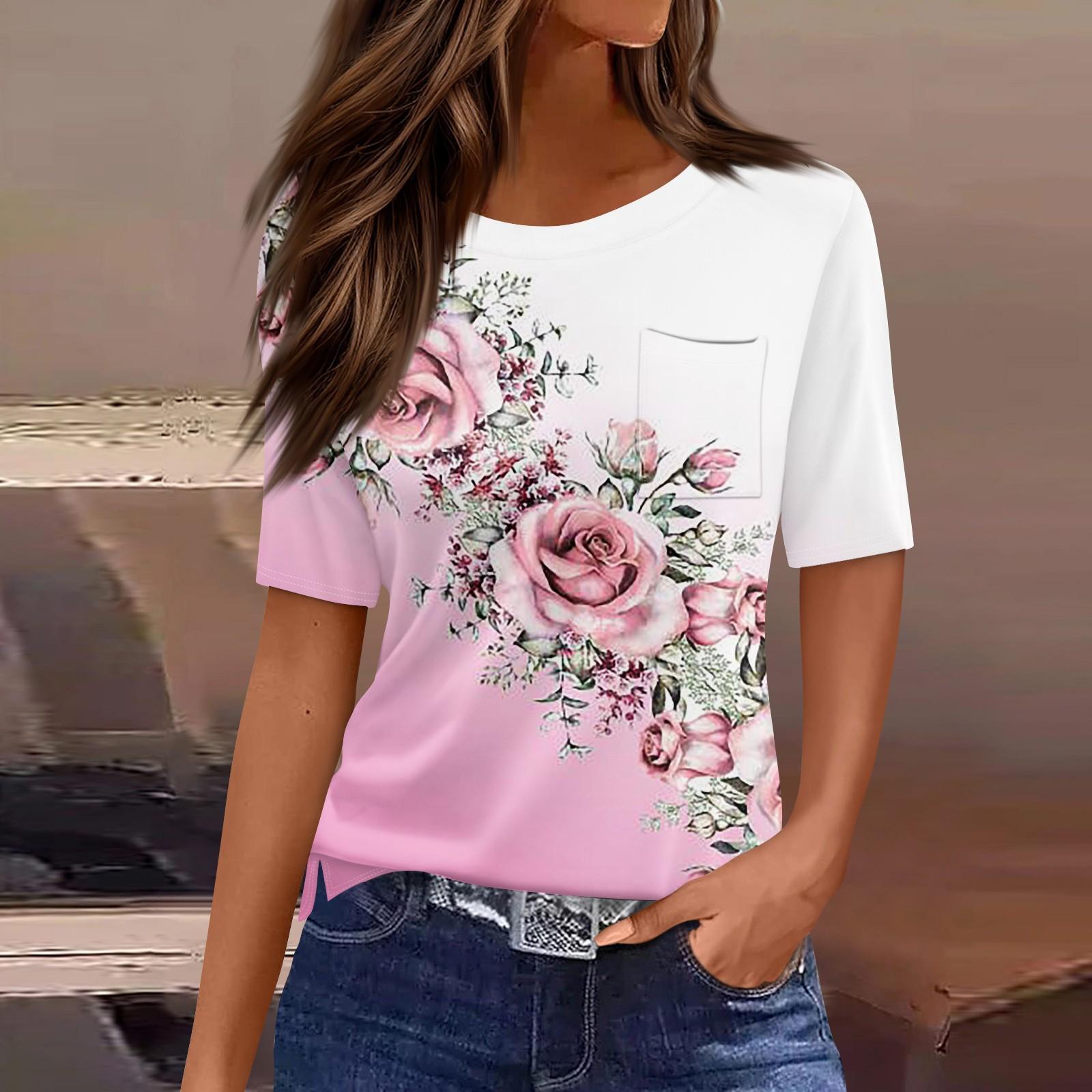 

Футболки для женщин, плиссированные, с круглым вырезом, нарядные, повседневные, блузки с принтом, с коротким рукавом, летние топы, свободный крой L