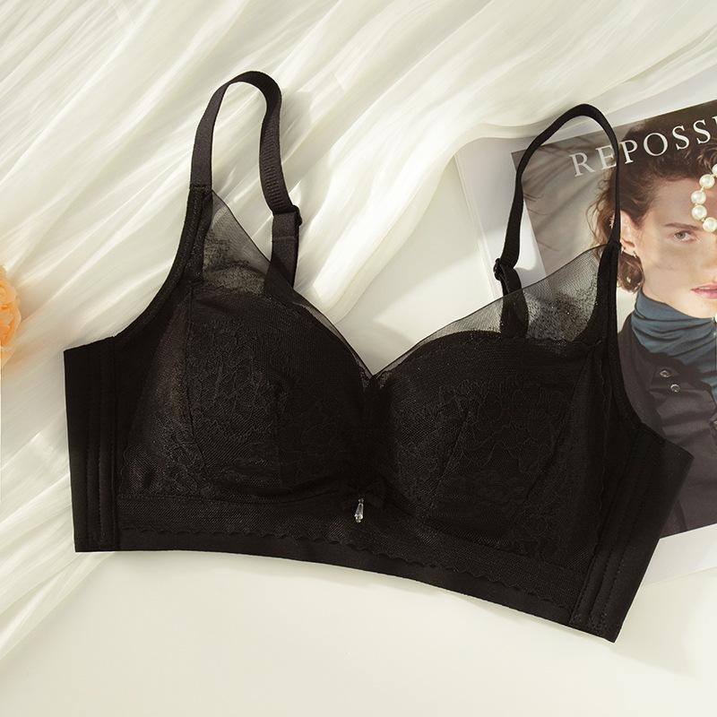 

Весенние и летние новые товары, бюстгальтер без стального кольца, удобное сексуальное кружевное нижнее белье, женское дышащее регулируемое женское бюстгальтер, собранное 40/90AB чёрный
