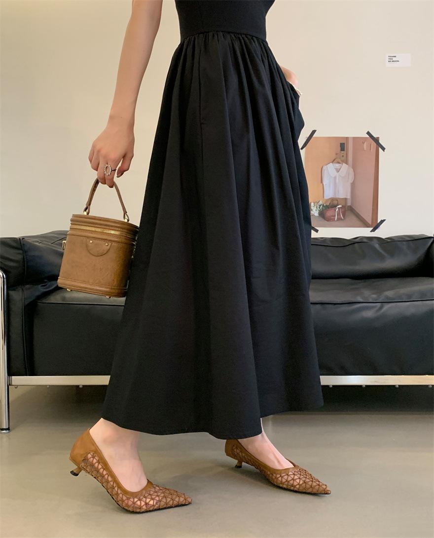 

French niche high heels summer 2025 retro hollow mesh breathable pointed head shallow mouth thin heel bag head sandals 39 коричневый